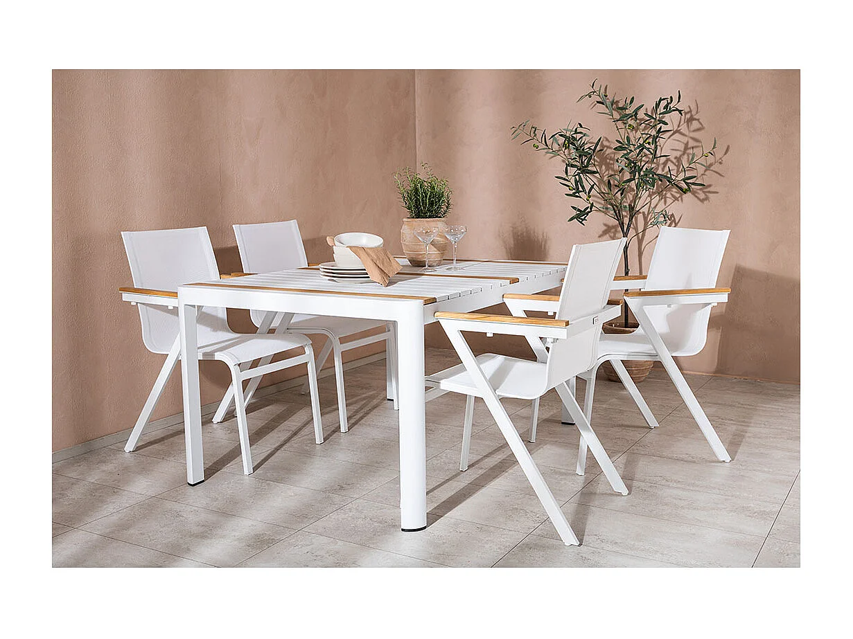 Togo set de jardin table 90x150cm blanc, 4 chaises blanches.