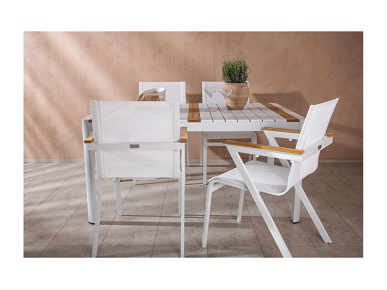 Togo set de jardin table 90x150cm blanc, 4 chaises blanches.
