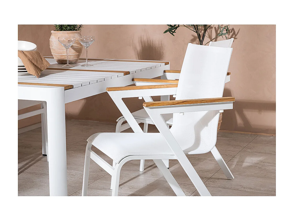 Togo set de jardin table 90x150cm blanc, 4 chaises blanches.