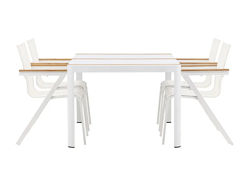 Togo set de jardin table 90x150cm blanc, 4 chaises blanches.