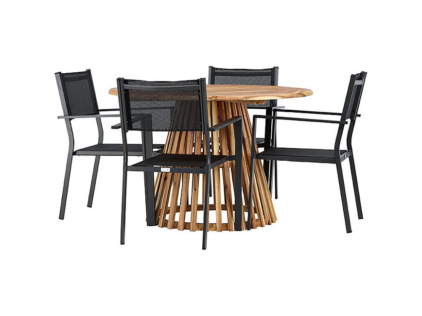Lumpur set de jardin table Ø120cm naturel, 4 chaises noires.