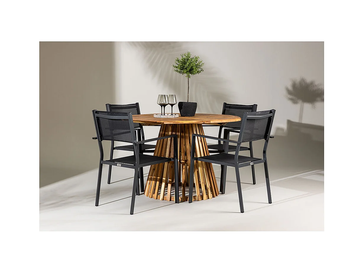 Lumpur set de jardin table Ø120cm naturel, 4 chaises noires.