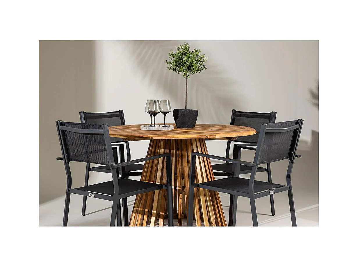 Lumpur set de jardin table Ø120cm naturel, 4 chaises noires.