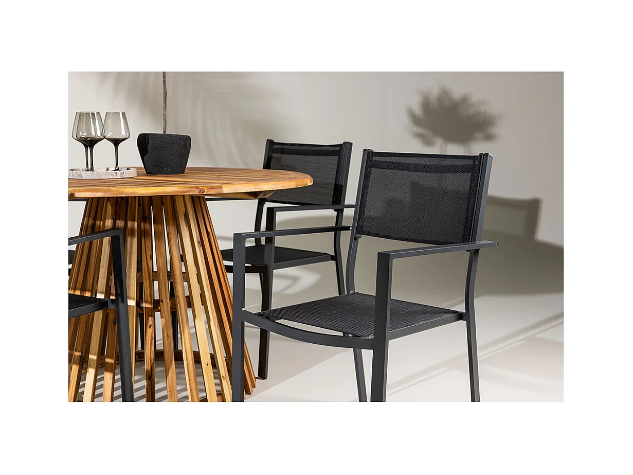 Lumpur set de jardin table Ø120cm naturel, 4 chaises noires.