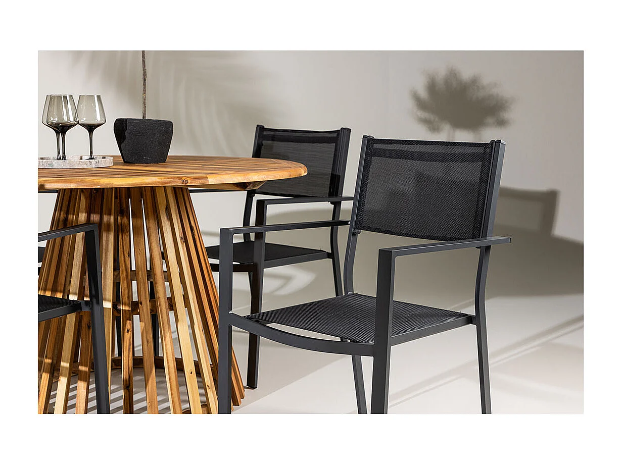 Lumpur Gartenset Tisch Ø120cm natur, 4 Stühle schwarz.