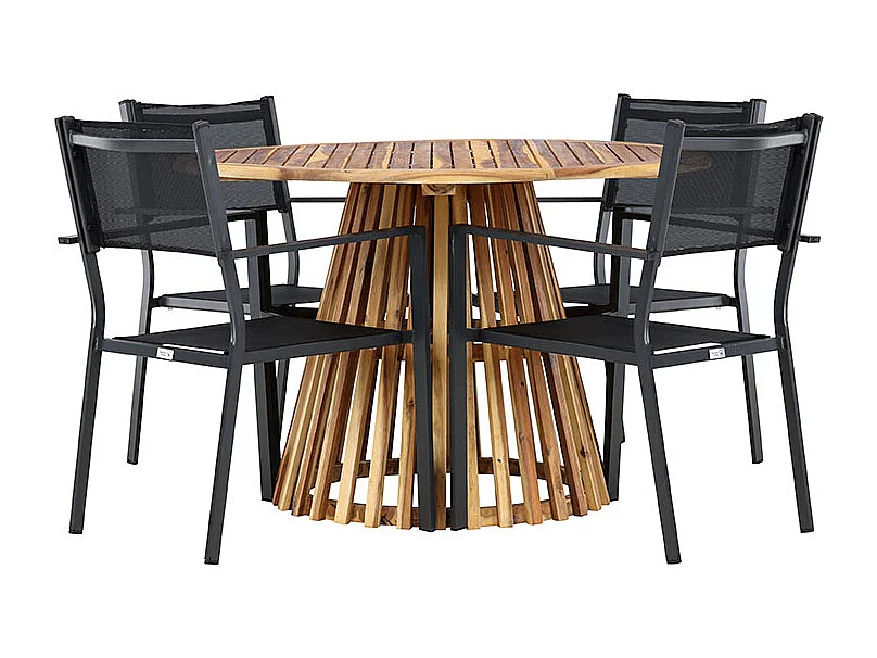 Lumpur set de jardin table Ø120cm naturel, 4 chaises noires.