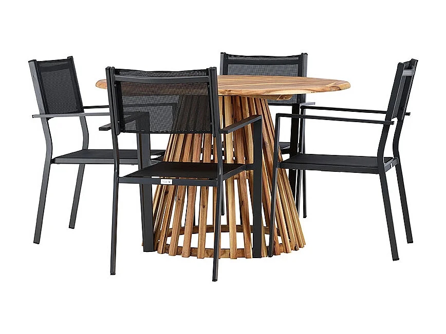 Lumpur set de jardin table Ø120cm naturel, 4 chaises noires.