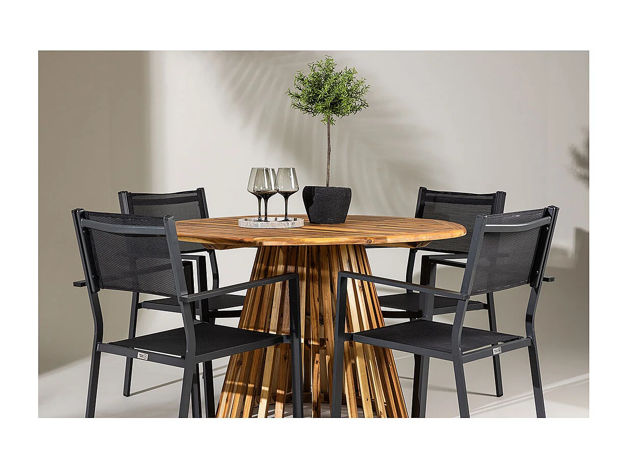 Lumpur set de jardin table Ø120cm naturel, 4 chaises noires.