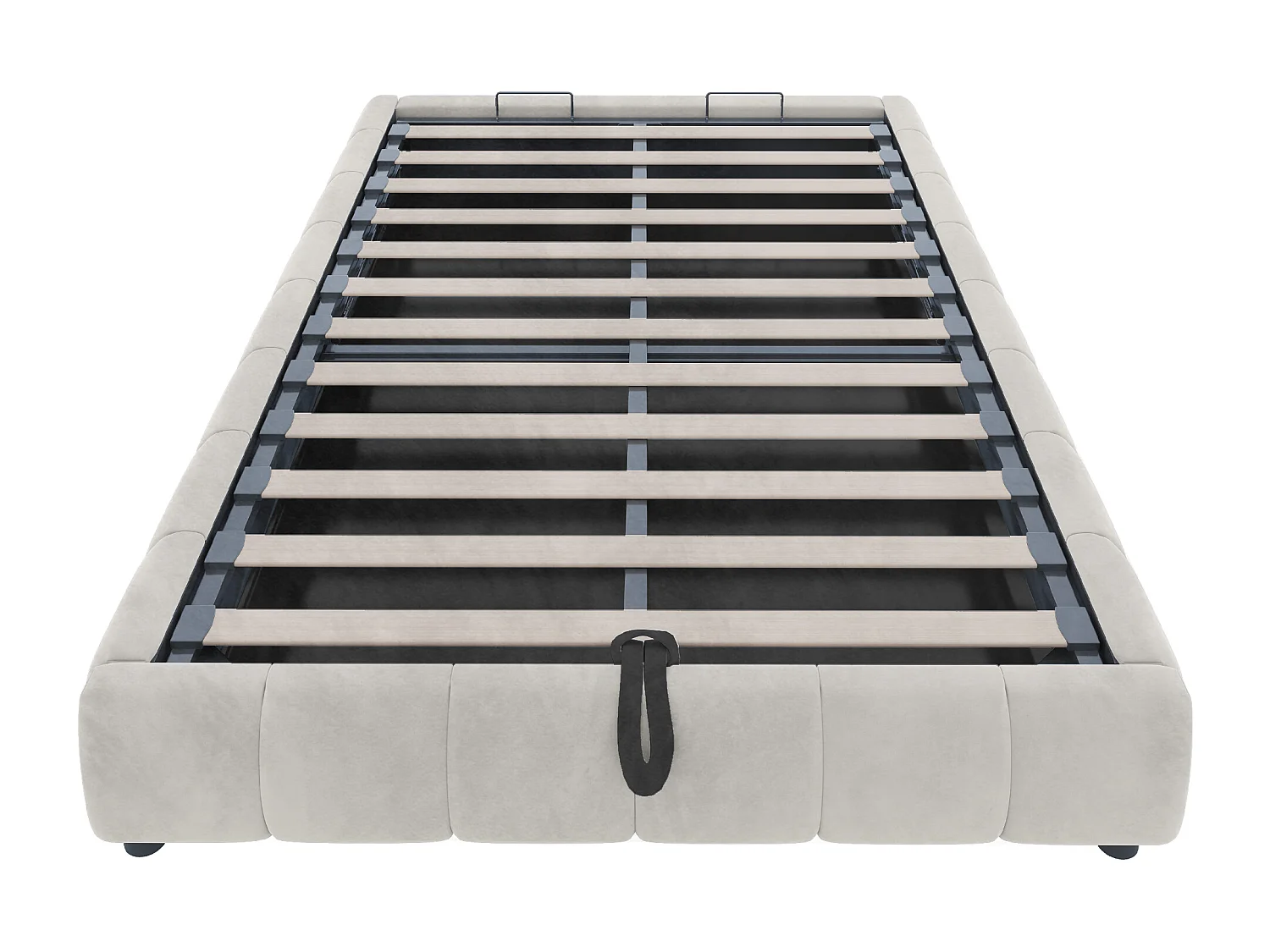 Gepolstertes Bett mit Stauraum - 140 x 200 cm - ohne Kopfteil - mit LEDs - Samt + Sperrholz + MDF - beige