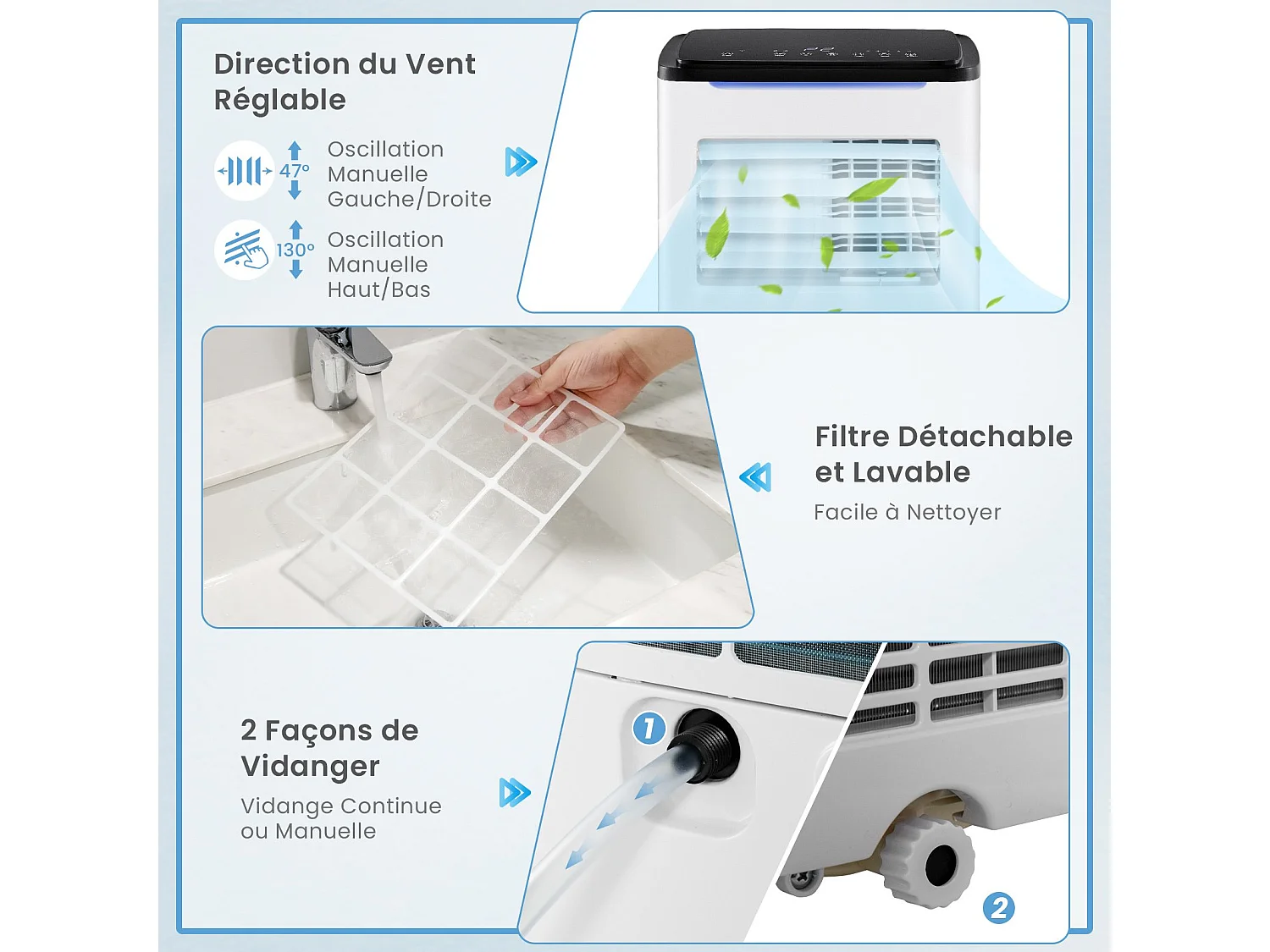 Draagbare airconditioner van 9000 BTU met ventilator, verwarming en luchtontvochtiger, app-bediening, slaapstand, 24-uurs timer