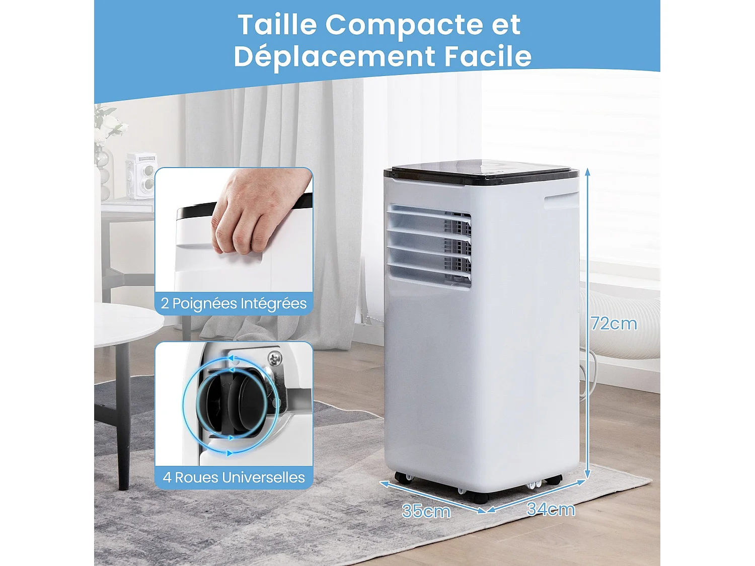 Draagbare airconditioner van 9000 BTU met ventilator, verwarming en luchtontvochtiger, app-bediening, slaapstand, 24-uurs timer