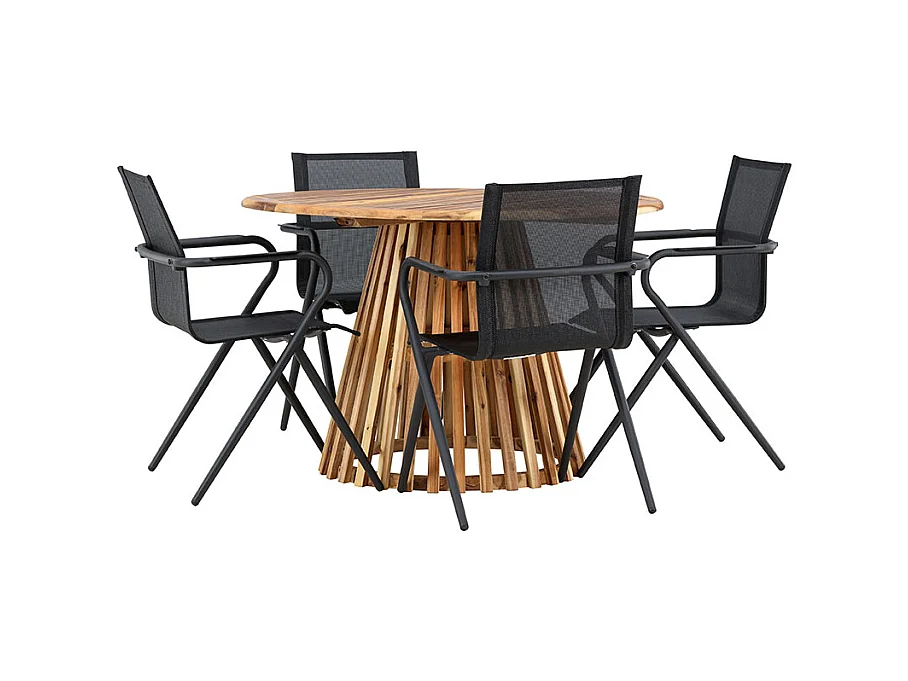 Lumpur set de jardin table Ø120cm naturel, 4 chaises noires.