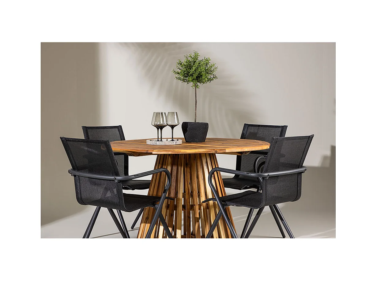 Lumpur set de jardin table Ø120cm naturel, 4 chaises noires.