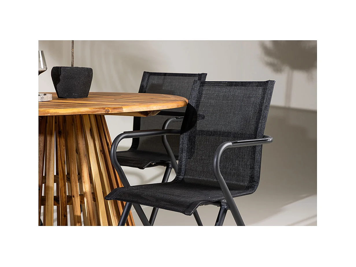 Lumpur set de jardin table Ø120cm naturel, 4 chaises noires.