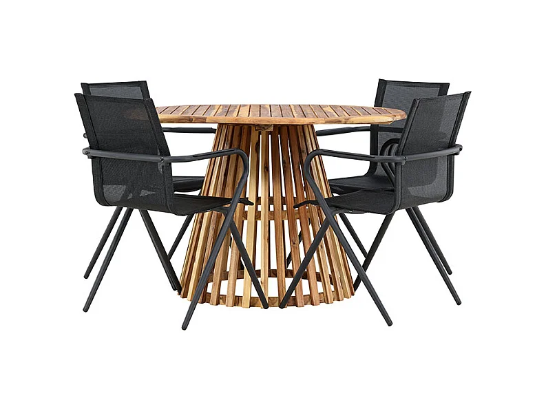 Lumpur Gartenset Tisch Ø120cm natur, 4 Stühle schwarz.