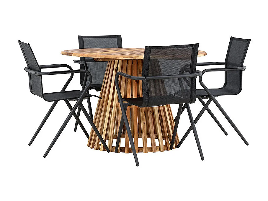 Lumpur Gartenset Tisch Ø120cm natur, 4 Stühle schwarz.