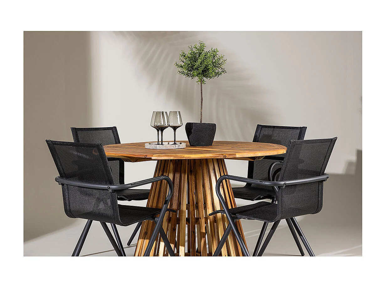 Lumpur Gartenset Tisch Ø120cm natur, 4 Stühle schwarz.
