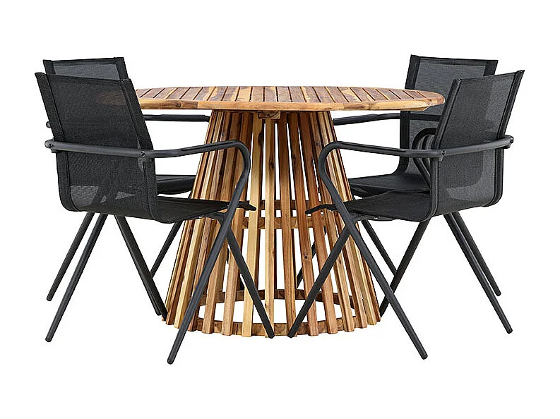 Lumpur set de jardin table Ø120cm naturel, 4 chaises noires.