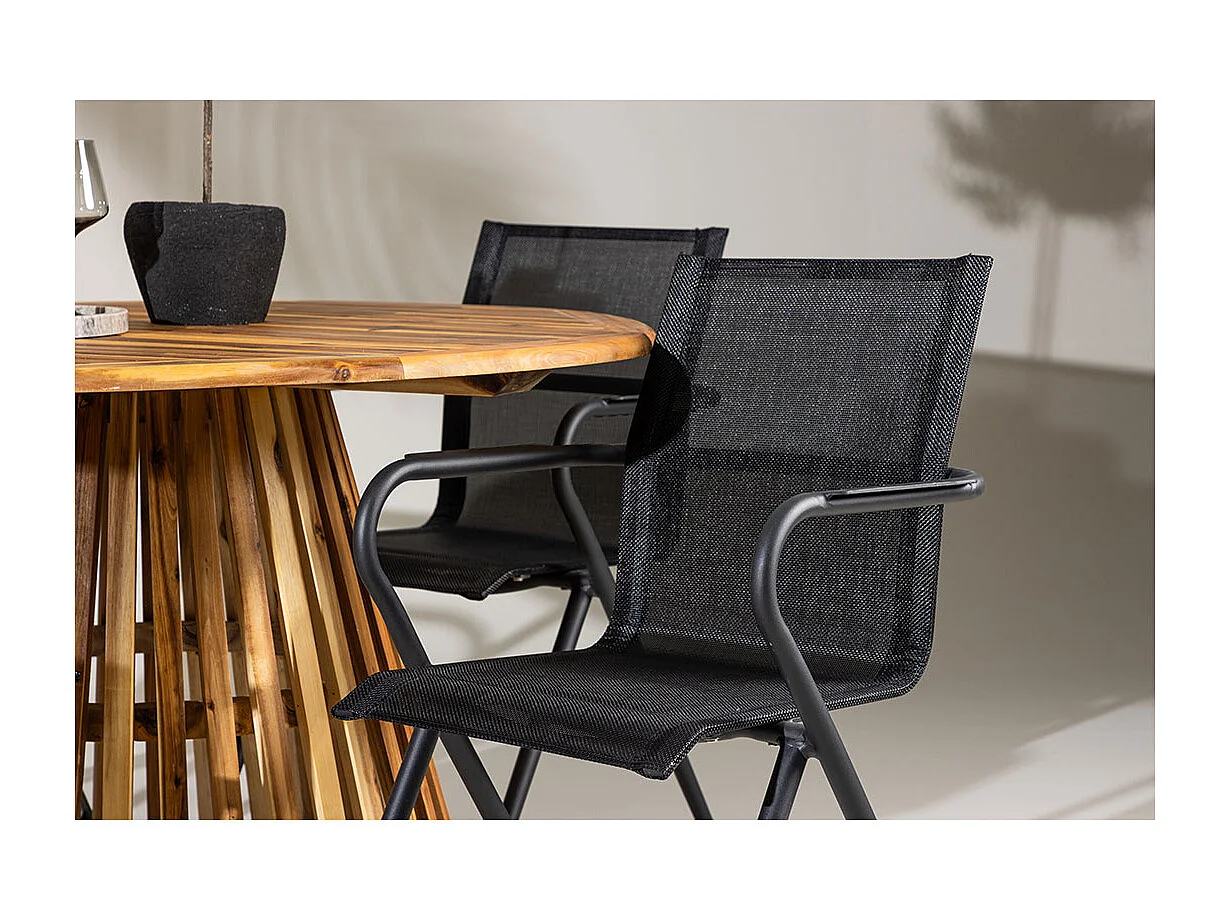 Lumpur set de jardin table Ø120cm naturel, 4 chaises noires.