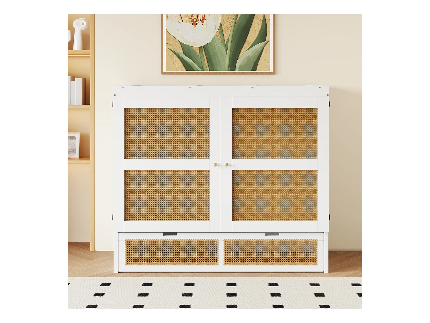 Lit escamotable pour jeunes - 140 x 200 cm - lit rabattable mural avec tiroirs de rangement - Pin + contreplaqué + MDF - blanc