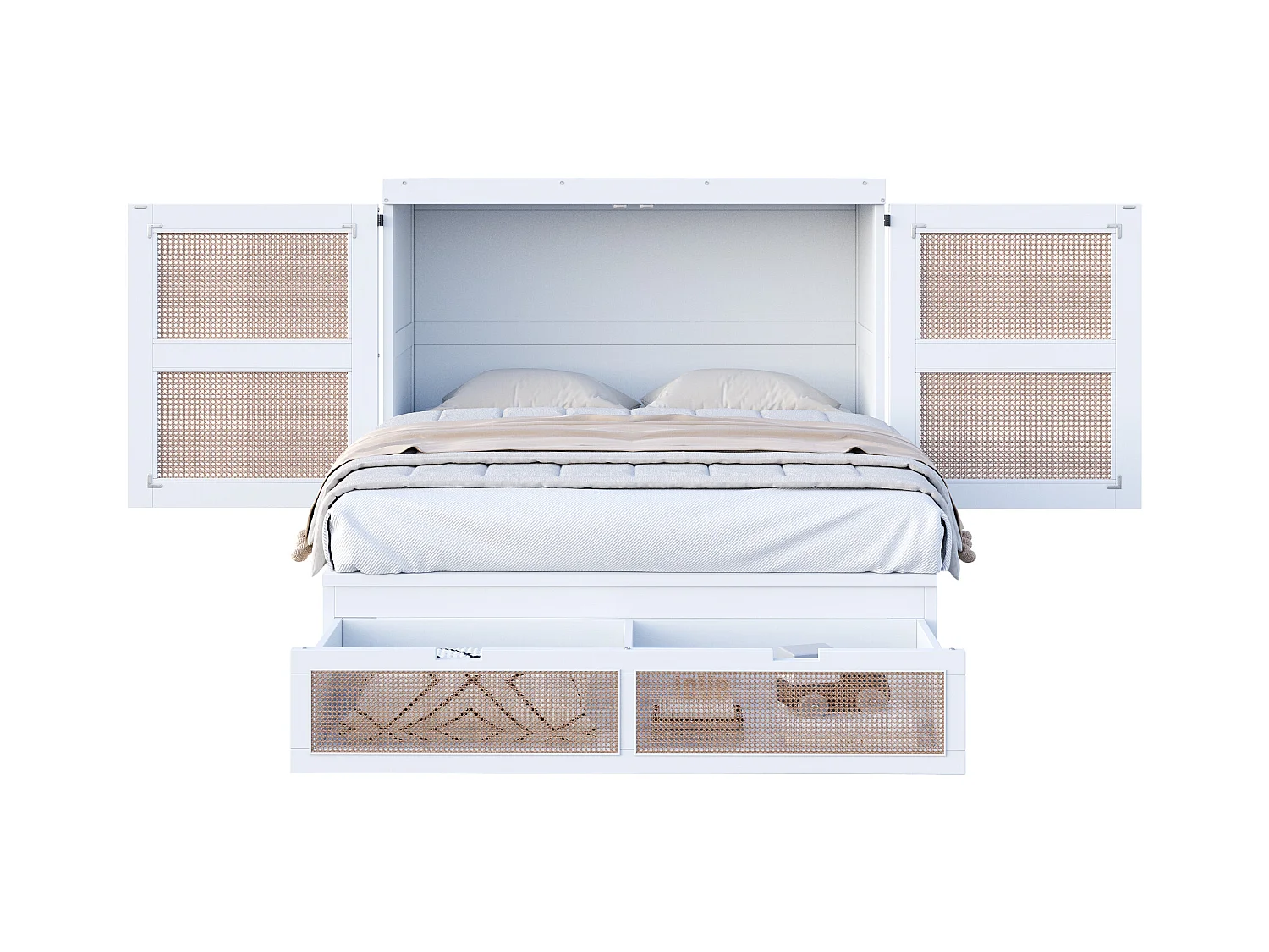 Lit escamotable pour jeunes - 140 x 200 cm - lit rabattable mural avec tiroirs de rangement - Pin + contreplaqué + MDF - blanc