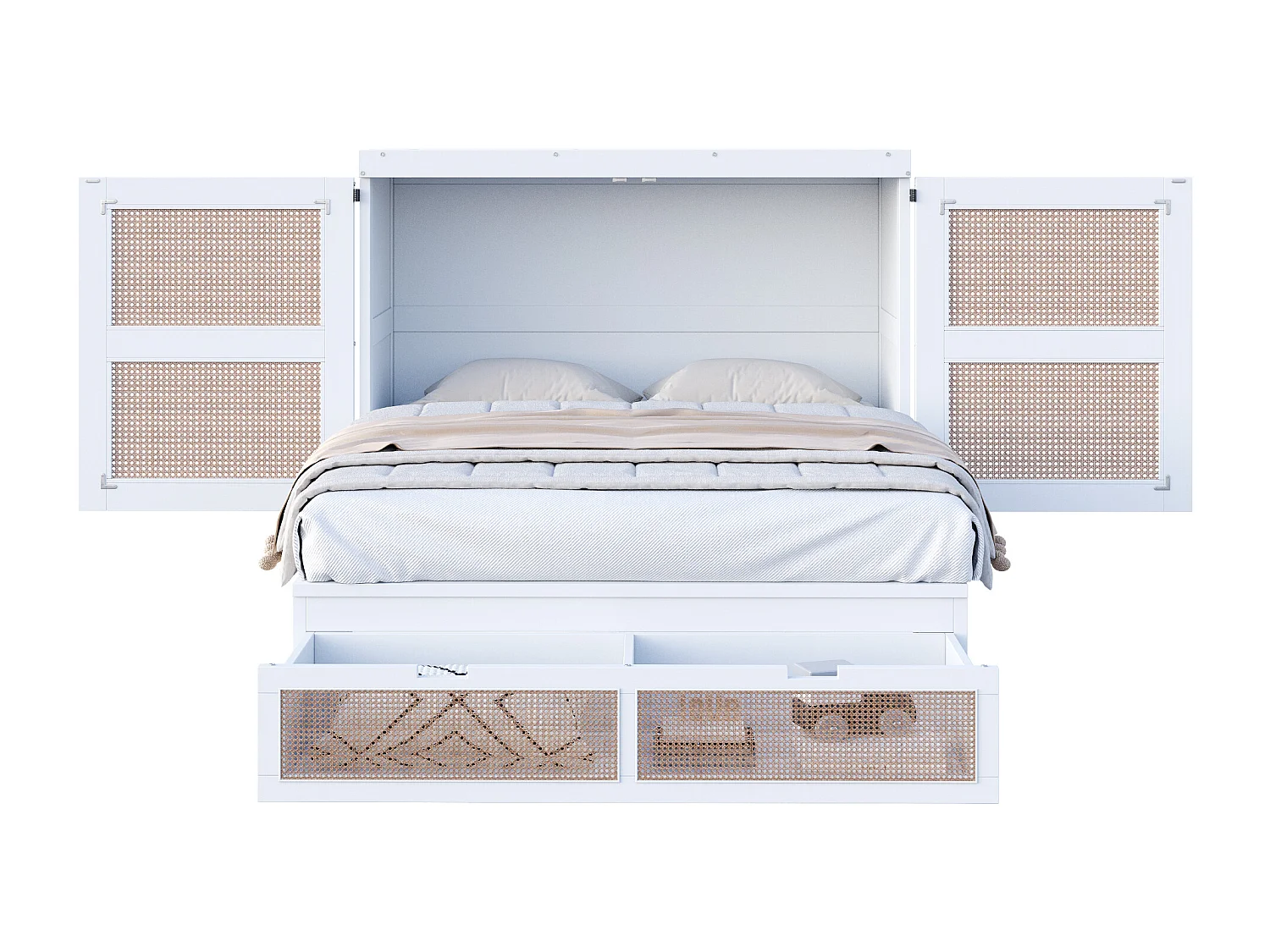 Lit escamotable pour jeunes - 140 x 200 cm - lit rabattable mural avec tiroirs de rangement - Pin + contreplaqué + MDF - blanc