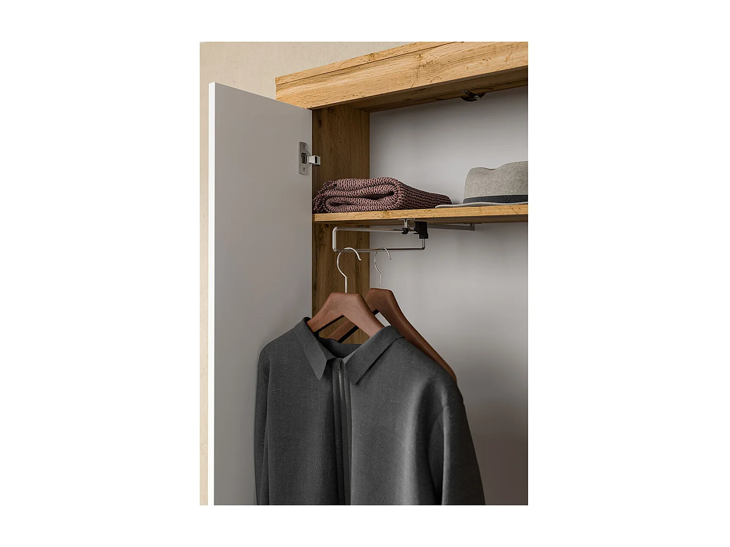 Jam armoire de rangement 2 portes blanc, chêne décor.