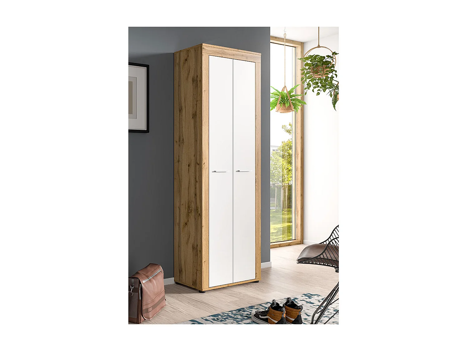 Jam armoire de rangement 2 portes blanc, chêne décor.