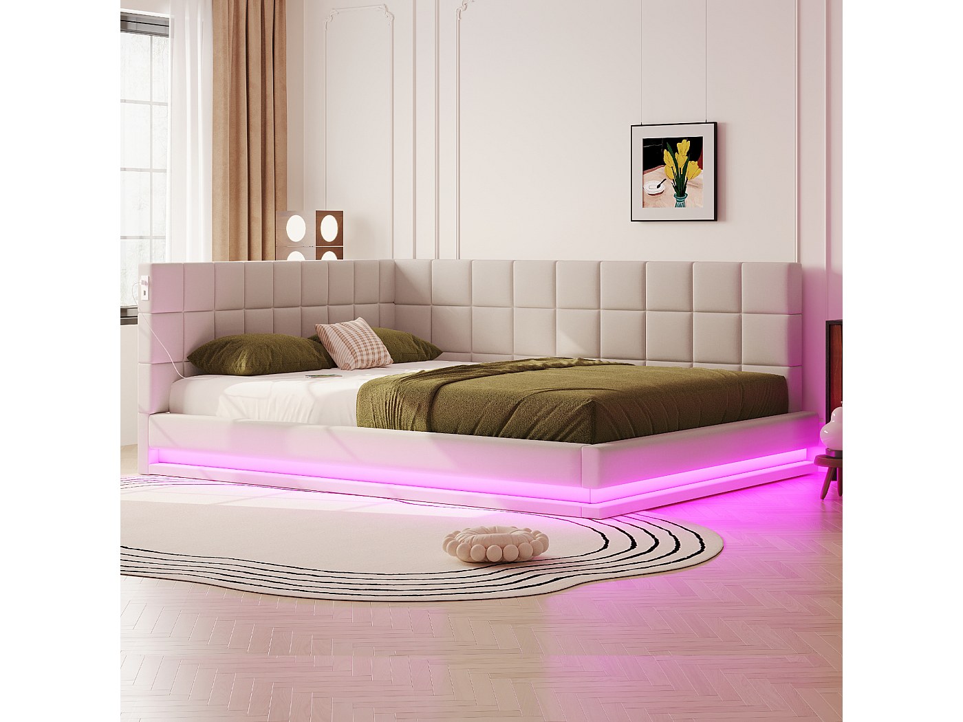 Letto Imbottito 90x200 Cm Con Rete A Doghe - Divano Letto Multifunzione In Velluto Beige - Mid-Century - Senza Materasso