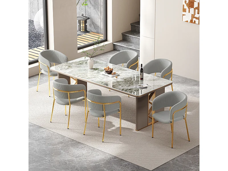 Lot de 6 chaises - 55 x 55 x 80 cm - pieds réglables - métal + similicuir - gris