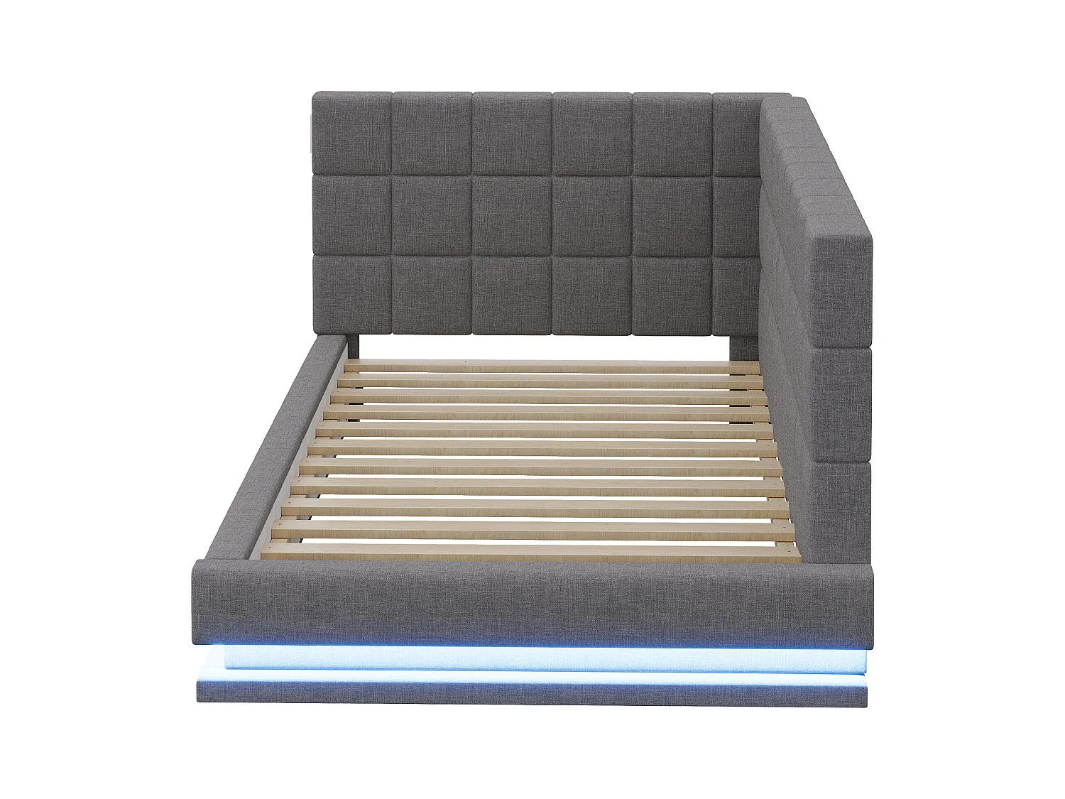 Canapé-lit rembourré - 90 x 200 cm - avec Leds + USB + sommier à lattes - velours - gris