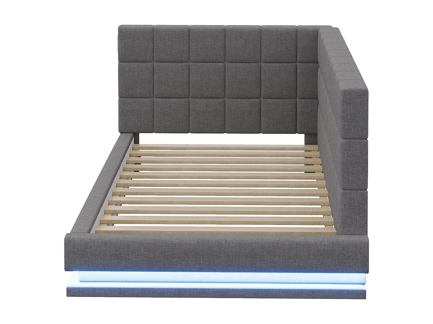 Canapé-lit rembourré - 90 x 200 cm - avec Leds + USB + sommier à lattes - velours - gris