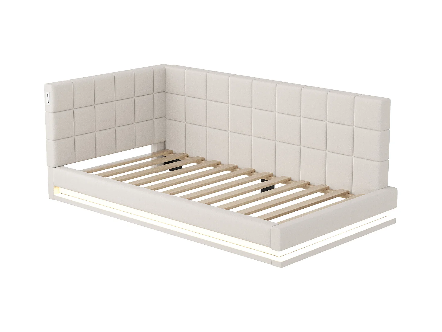 Polsterschlafsofa - 90 x 200 cm - mit LEDs + USB + Lattenrost - Samt - beige