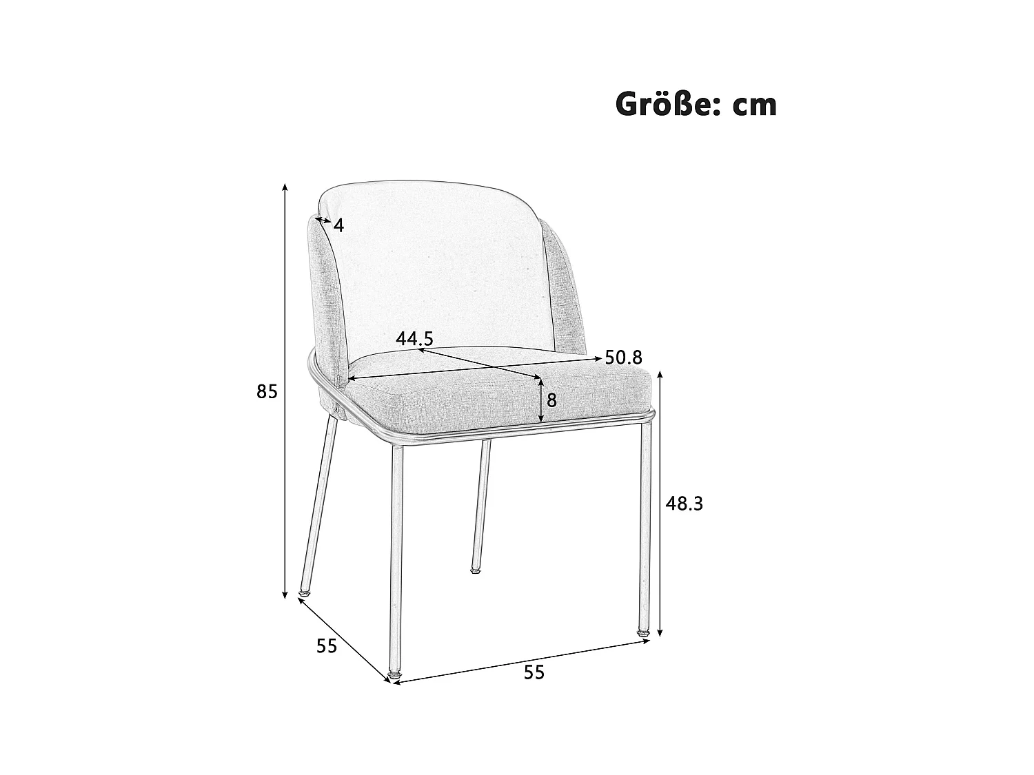 Lot de 4 chaises - 55 x 55 x 85 cm - pieds réglables inclinables - métal + similicuir - gris/bleu marine