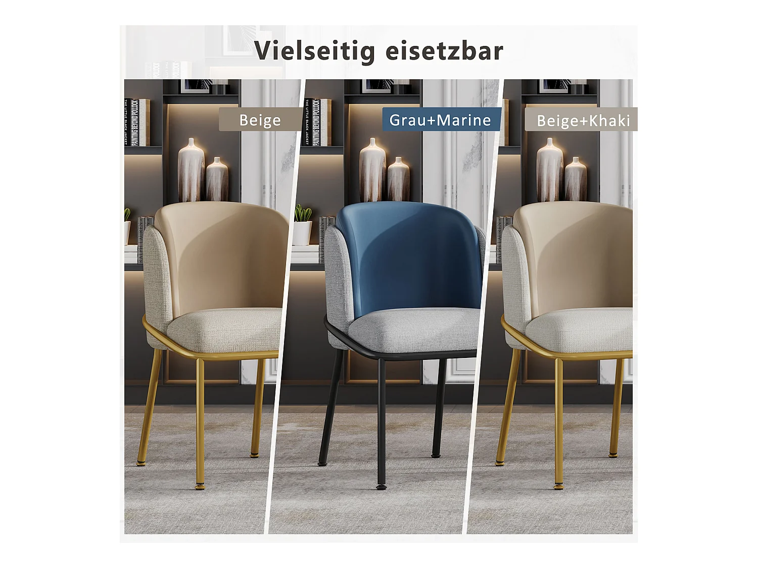 Lot de 4 chaises - 55 x 55 x 85 cm - pieds réglables inclinables - métal + similicuir - gris/bleu marine