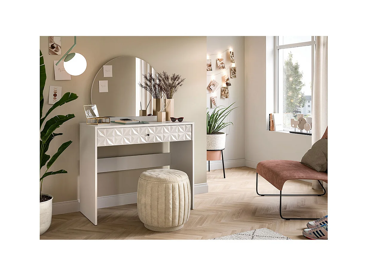 Prisma console 1 tiroir, 1 miroir blanc.