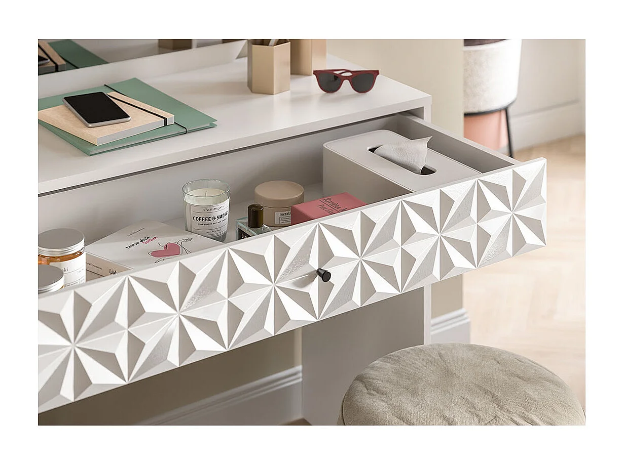 Prisma console 1 tiroir, 1 miroir blanc.