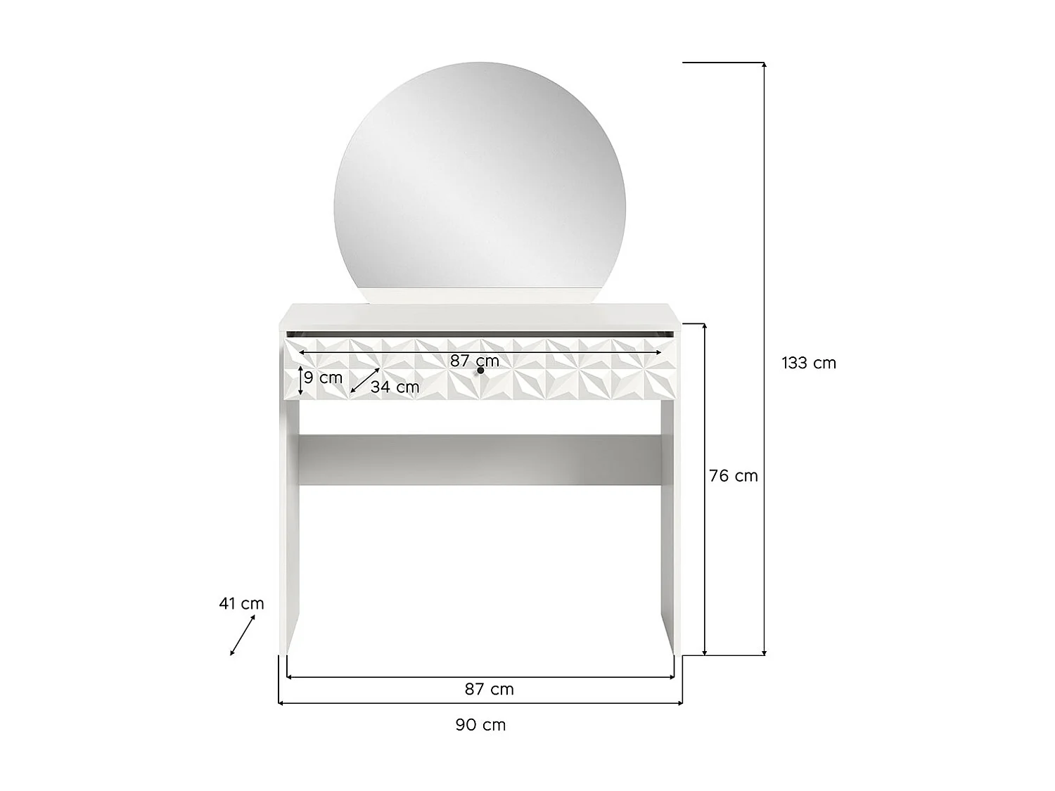 Prisma console 1 tiroir, 1 miroir blanc.