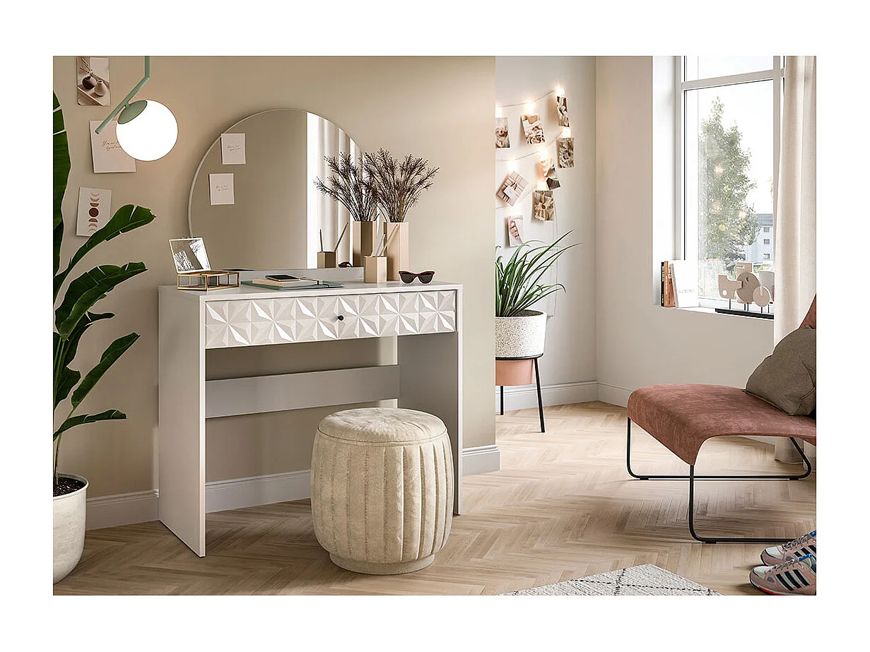 Prisma console 1 tiroir, 1 miroir blanc.