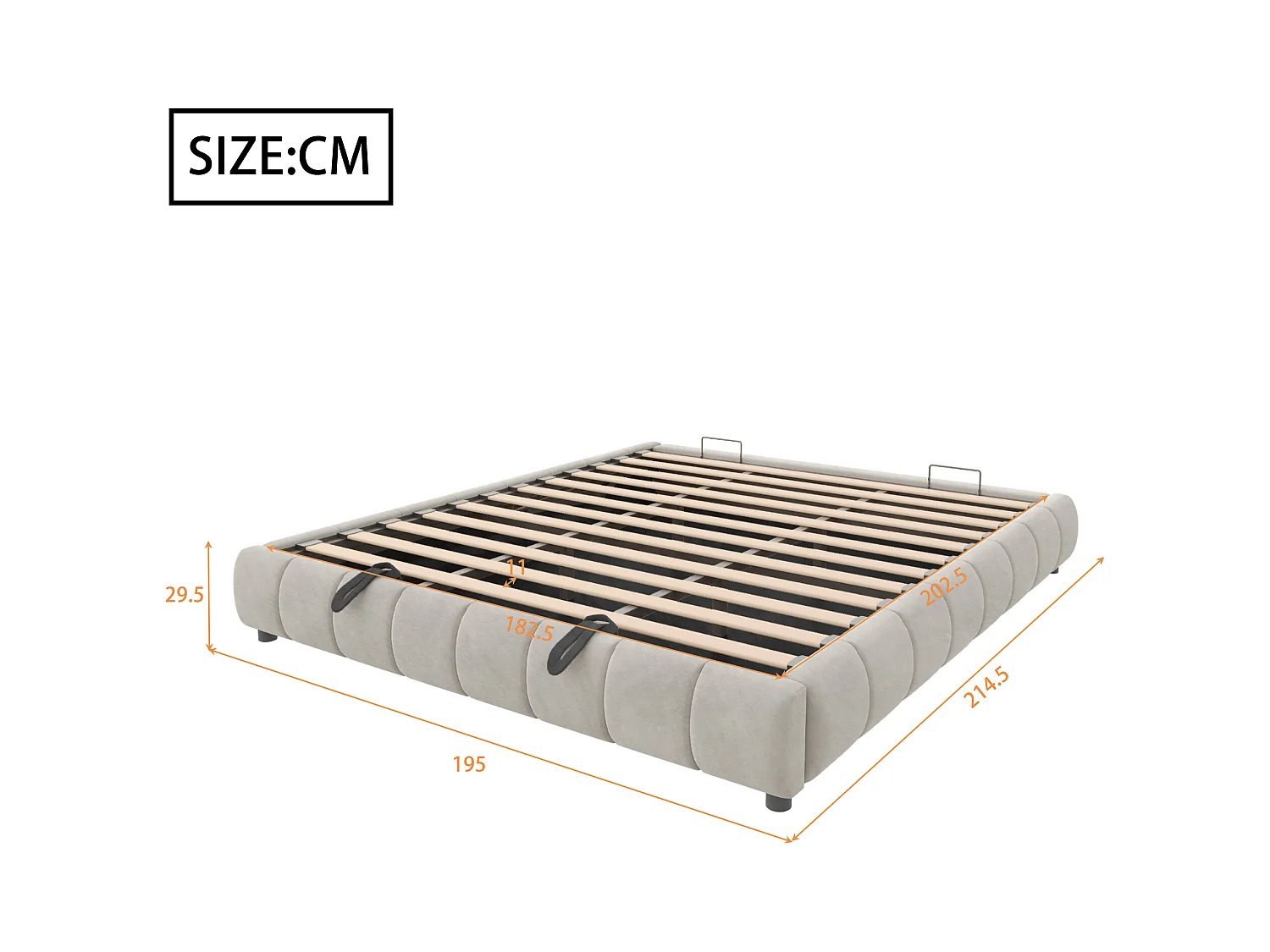 Lit coffre rembourré - 180 x 200 cm - sans tête de lit - avec Leds - velours + contreplaqué + MDF - beige