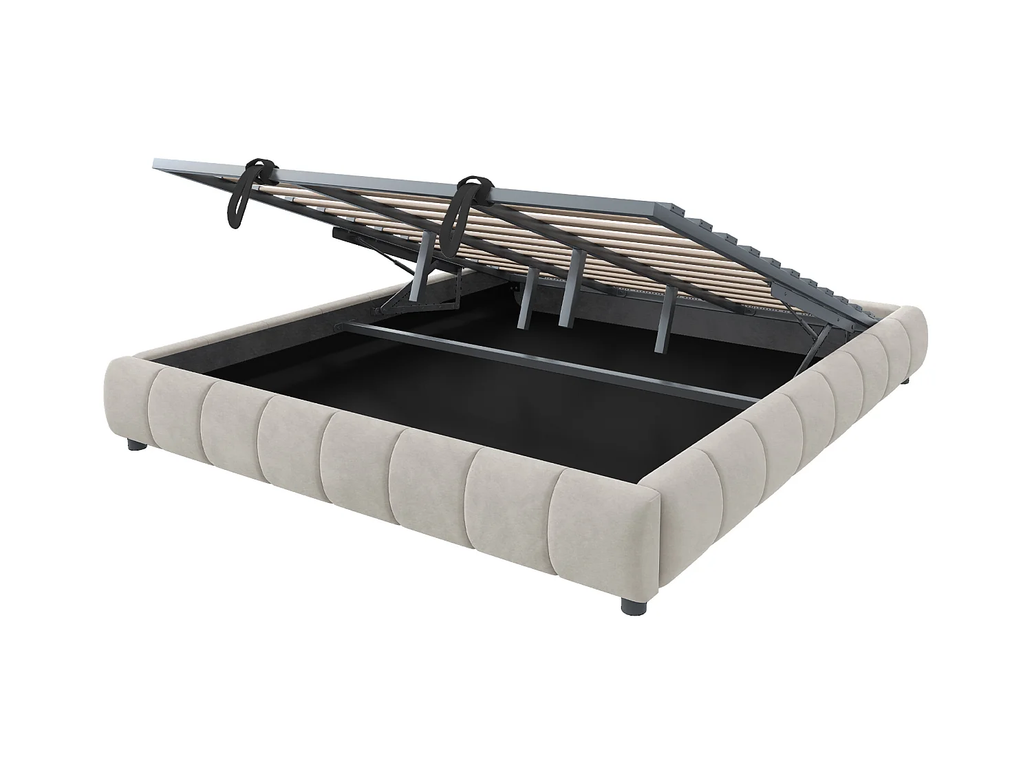 Lit coffre rembourré - 180 x 200 cm - sans tête de lit - avec Leds - velours + contreplaqué + MDF - beige