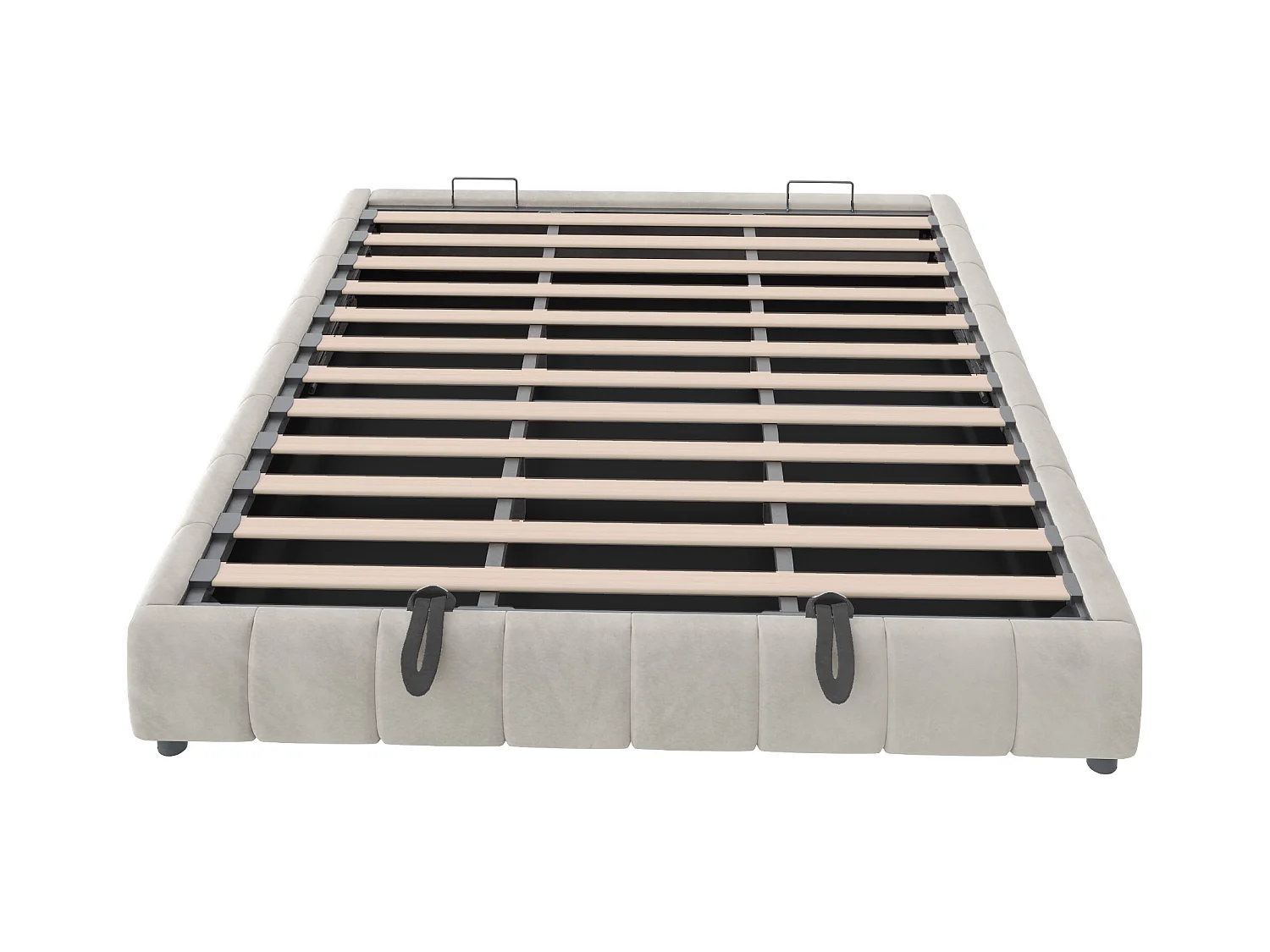 Lit coffre rembourré - 180 x 200 cm - sans tête de lit - avec Leds - velours + contreplaqué + MDF - beige