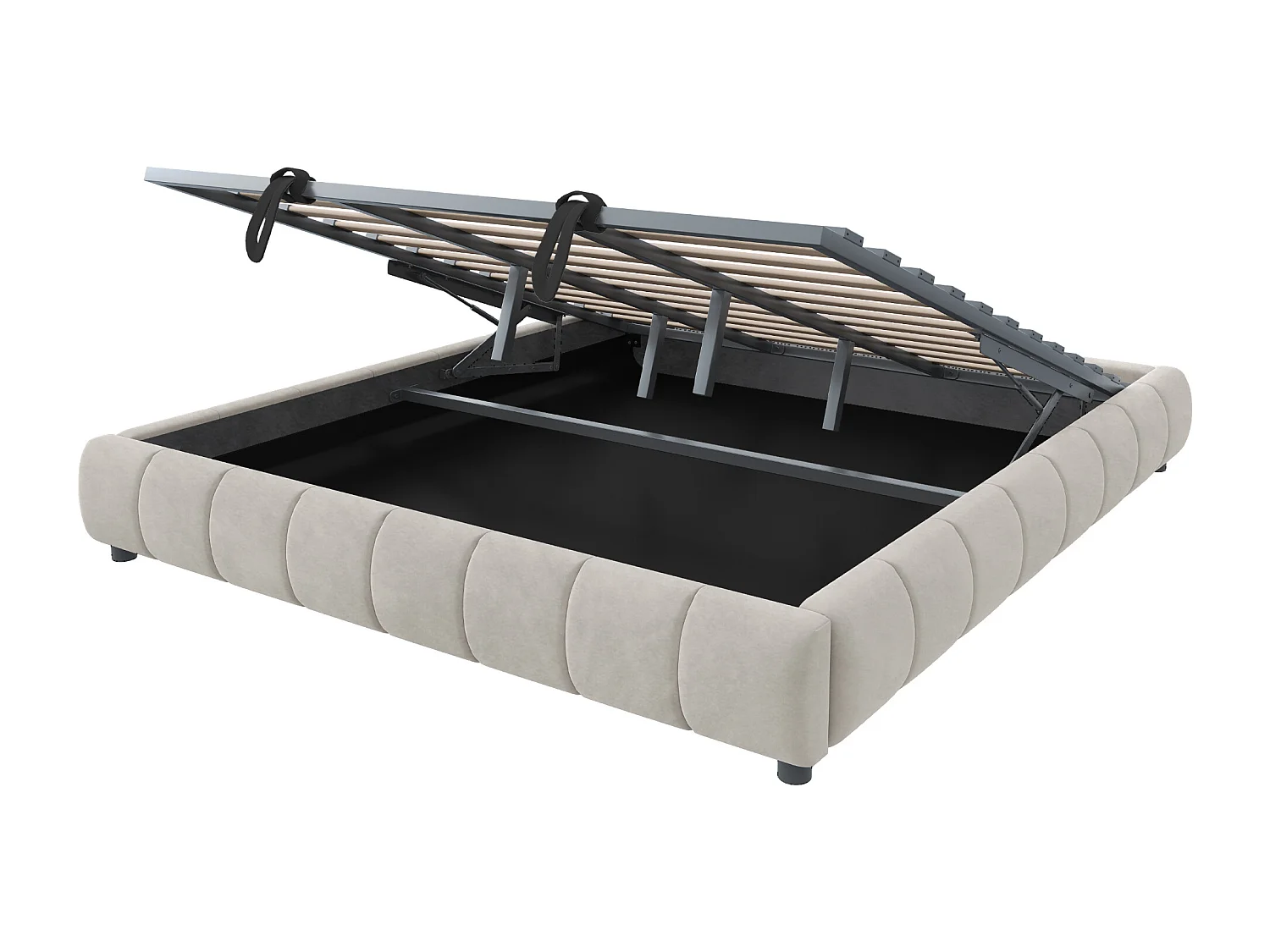 Lit coffre rembourré - 180 x 200 cm - sans tête de lit - avec Leds - velours + contreplaqué + MDF - beige