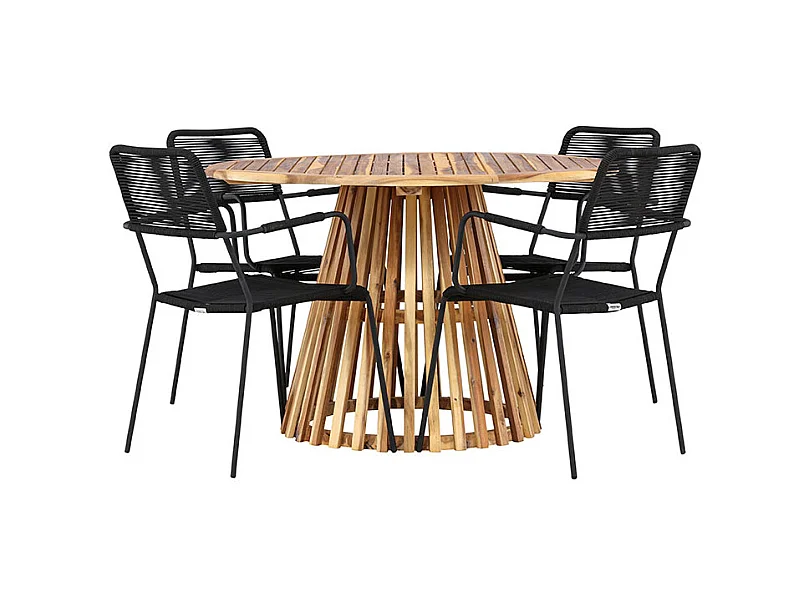 Lumpur Gartenset Tisch Ø120cm natur, 4 Stühle schwarz.