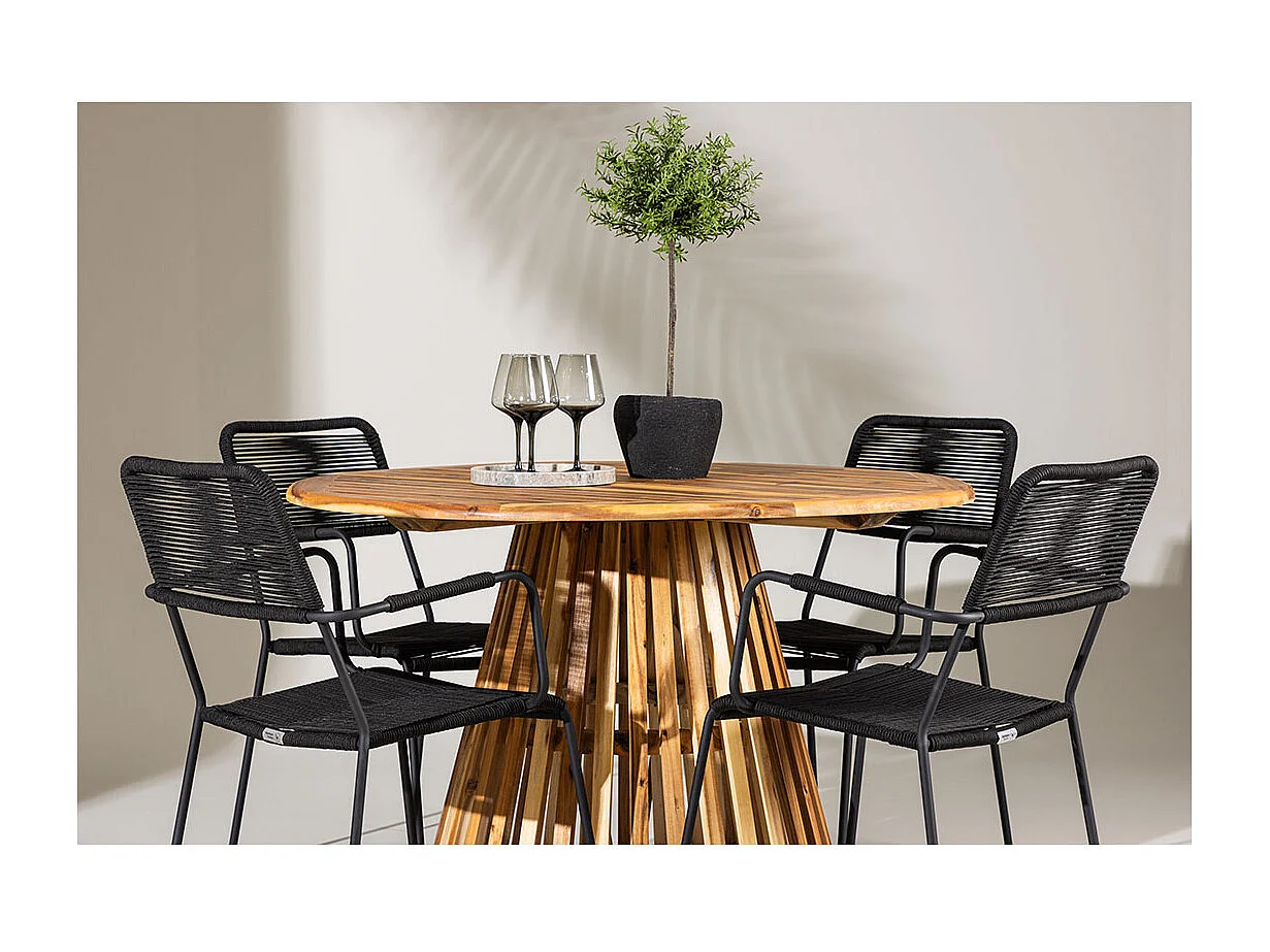 Lumpur Gartenset Tisch Ø120cm natur, 4 Stühle schwarz.