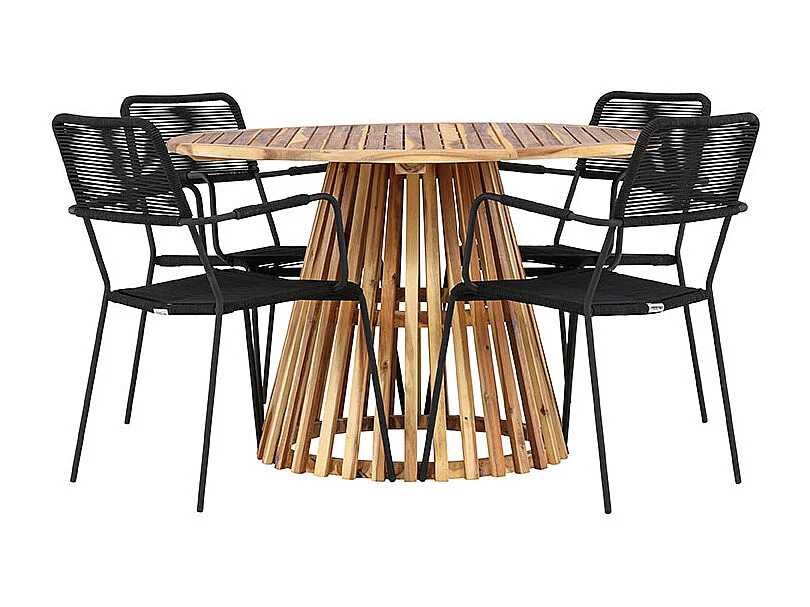 Lumpur set de jardin table Ø120cm naturel, 4 chaises noires.