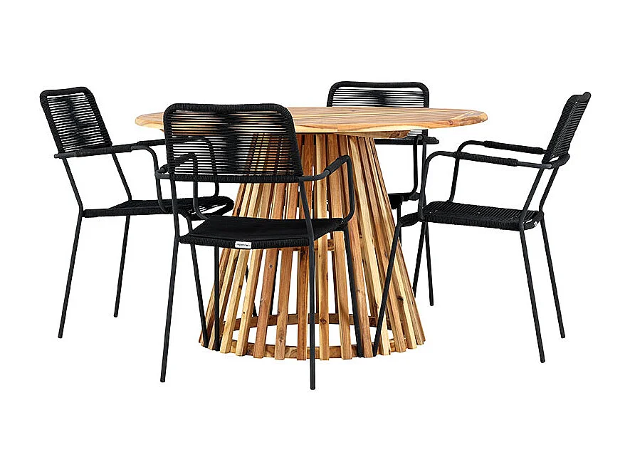 Lumpur set de jardin table Ø120cm naturel, 4 chaises noires.