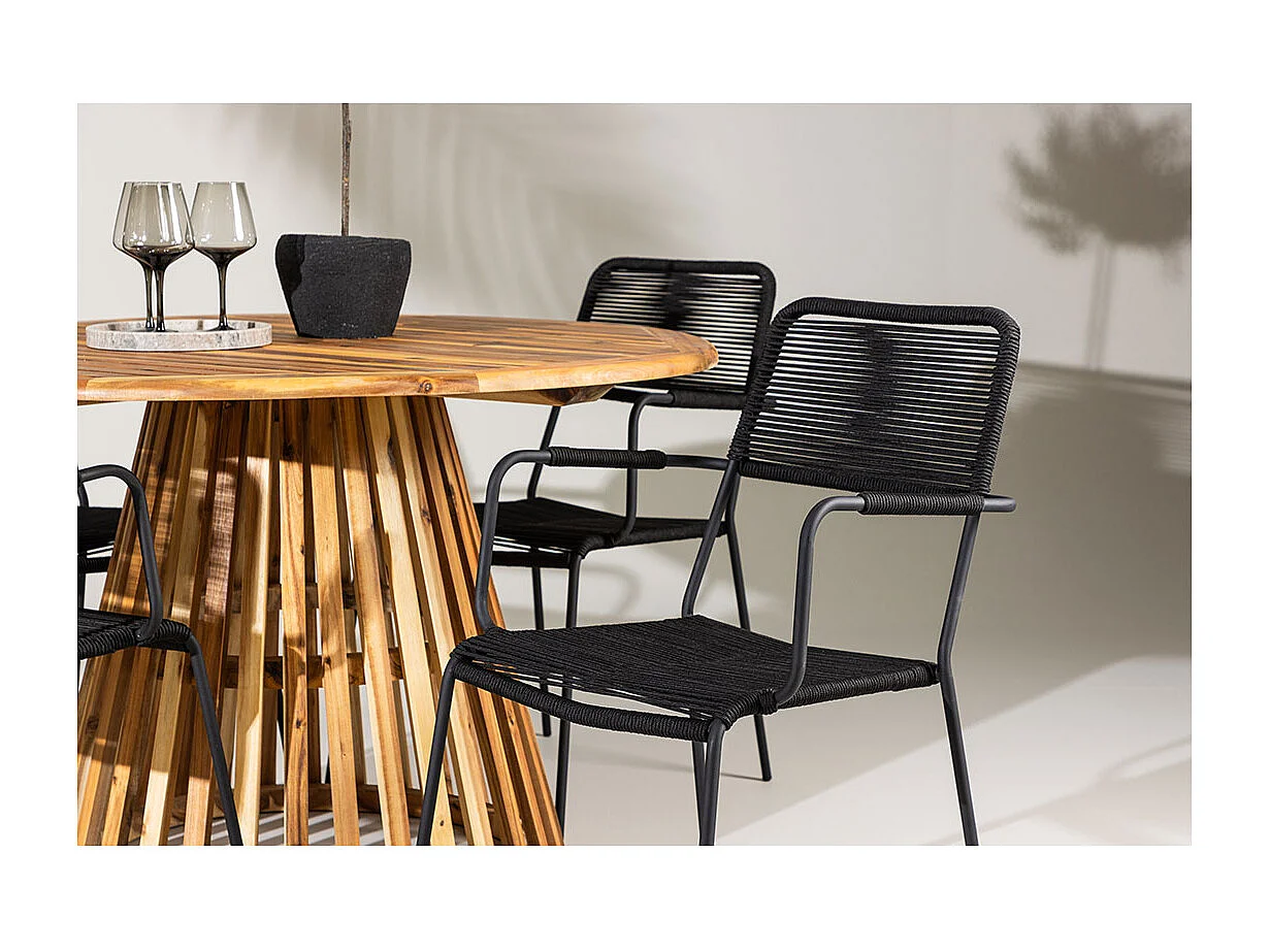 Lumpur set de jardin table Ø120cm naturel, 4 chaises noires.