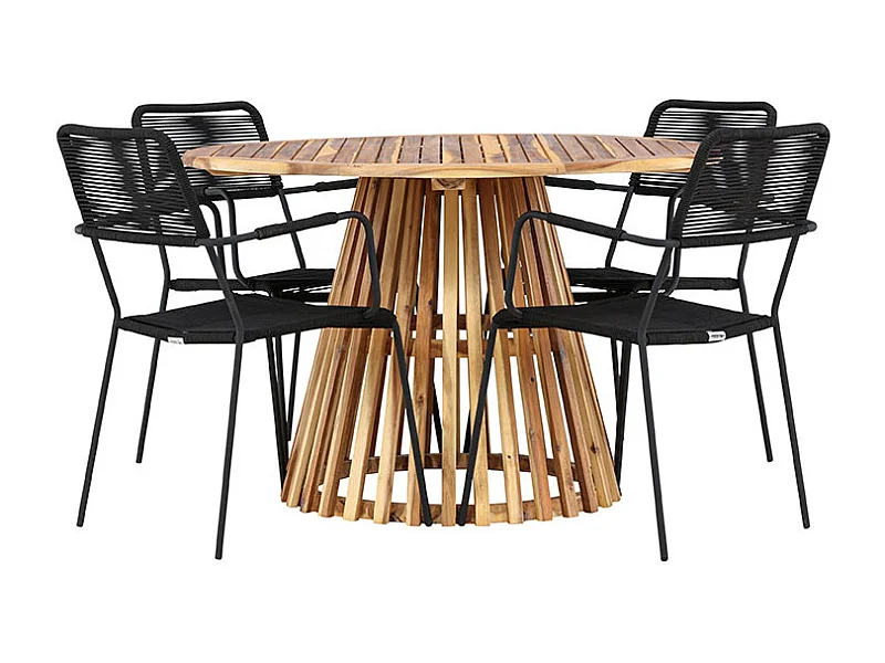 Lumpur set de jardin table Ø120cm naturel, 4 chaises noires.