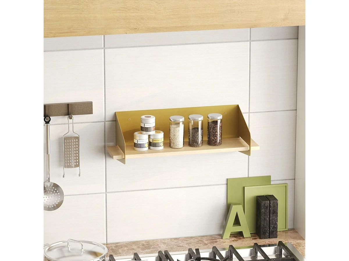 Etagère murale avec tablette en pin massif et Métal L60 cm - WREN